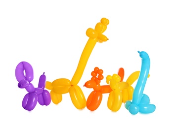 Photo of Animal figures made of modelling balloons on white background