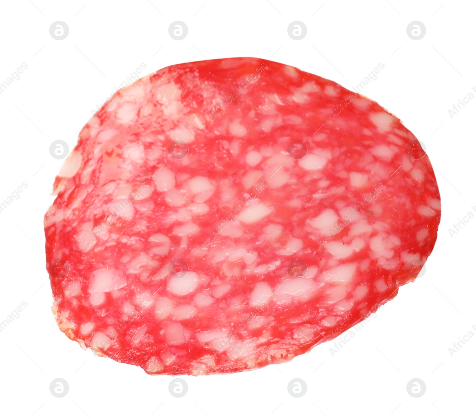 Photo of Cut fresh tasty sausage on white background