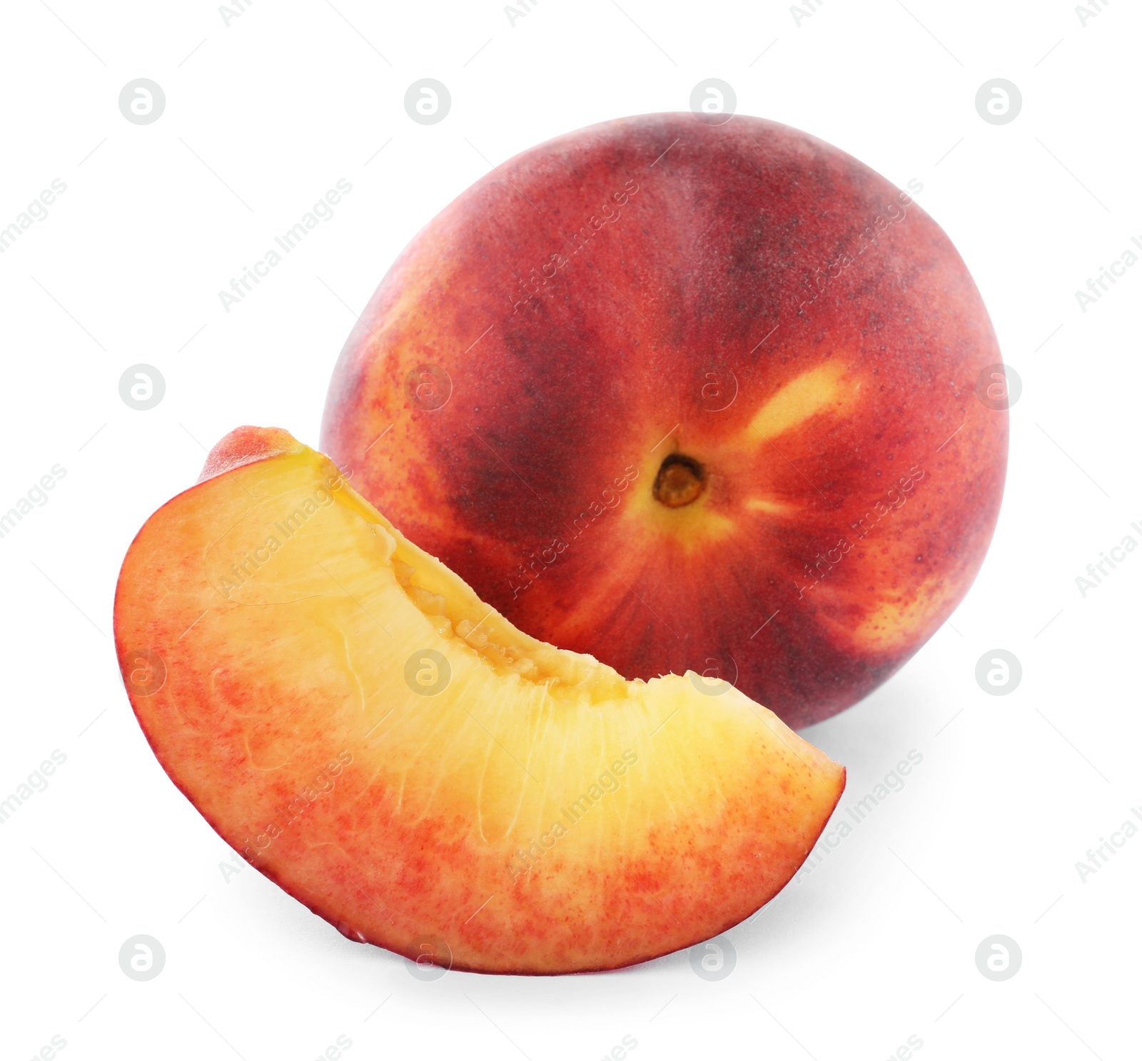 Photo of Sweet fresh juicy peaches on white background