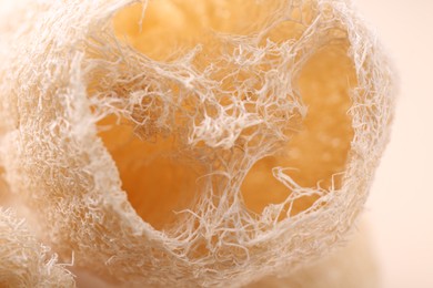 Photo of Natural loofah sponge as background, closeup view