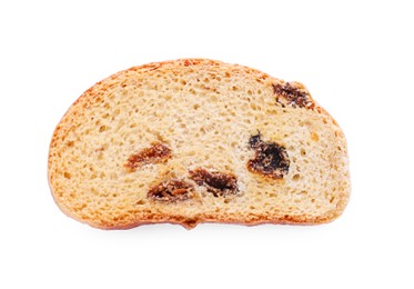 Photo of Sweet hard chuck cracker with raisins on white background, top view