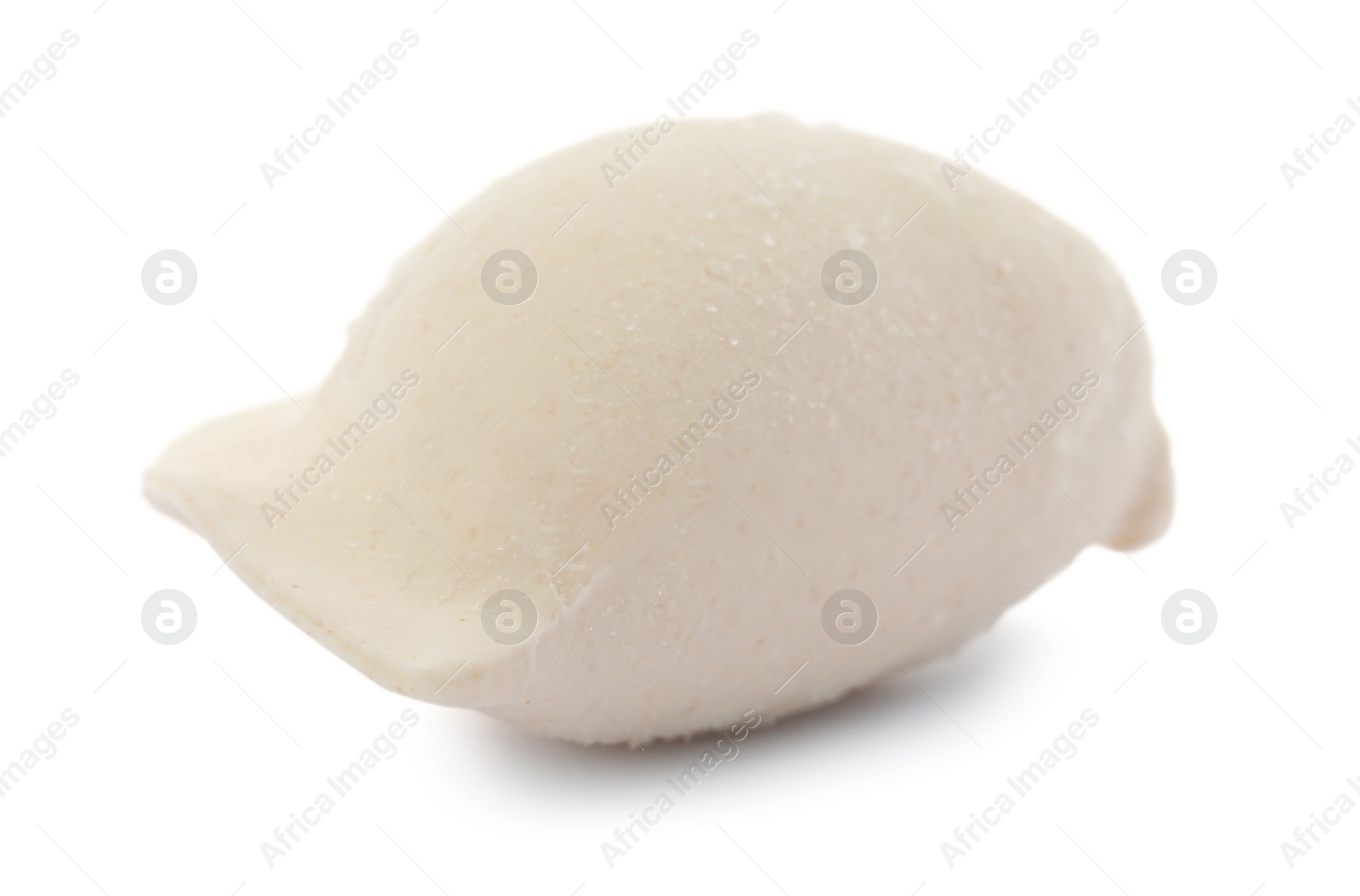 Photo of Raw dumpling with tasty filling on white background