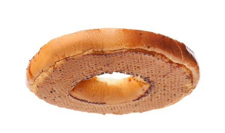 Photo of Half of delicious fresh bagel isolated on white