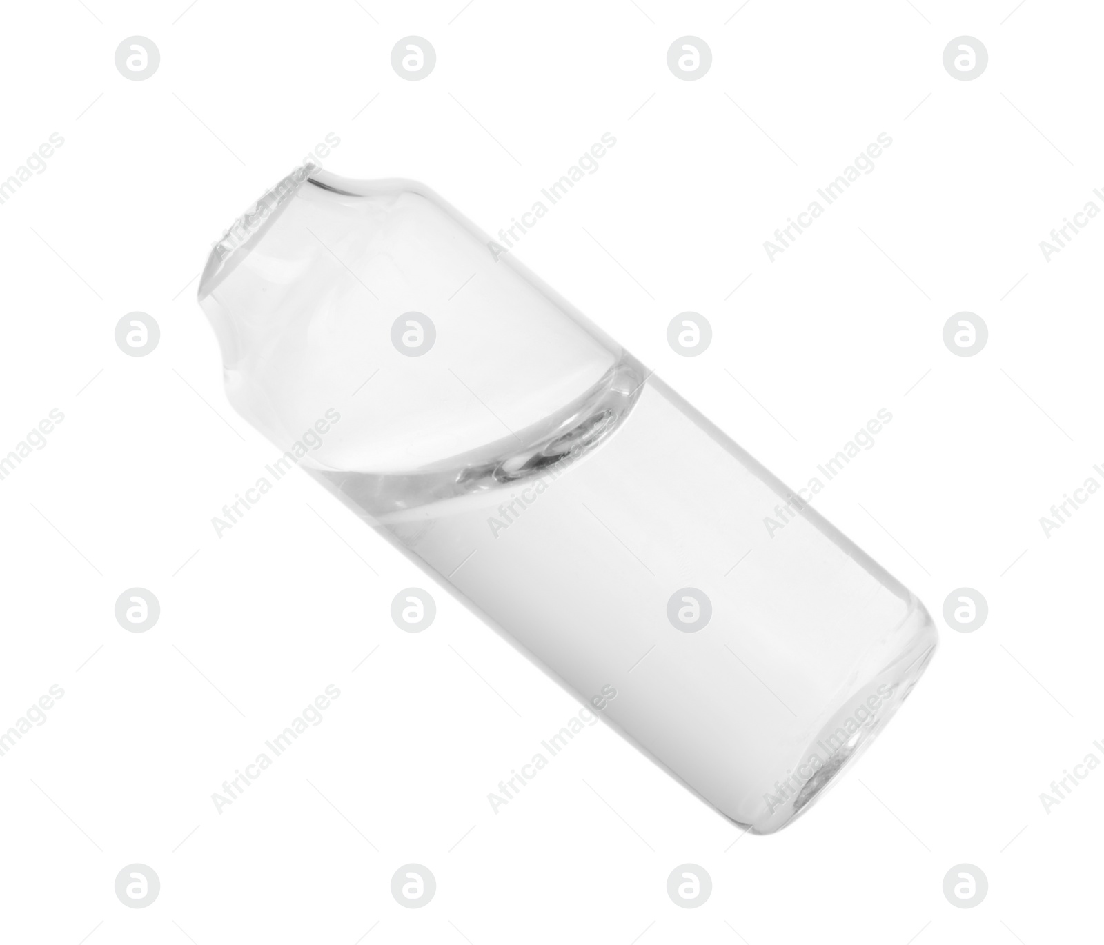 Photo of Open glass ampoule with liquid isolated on white