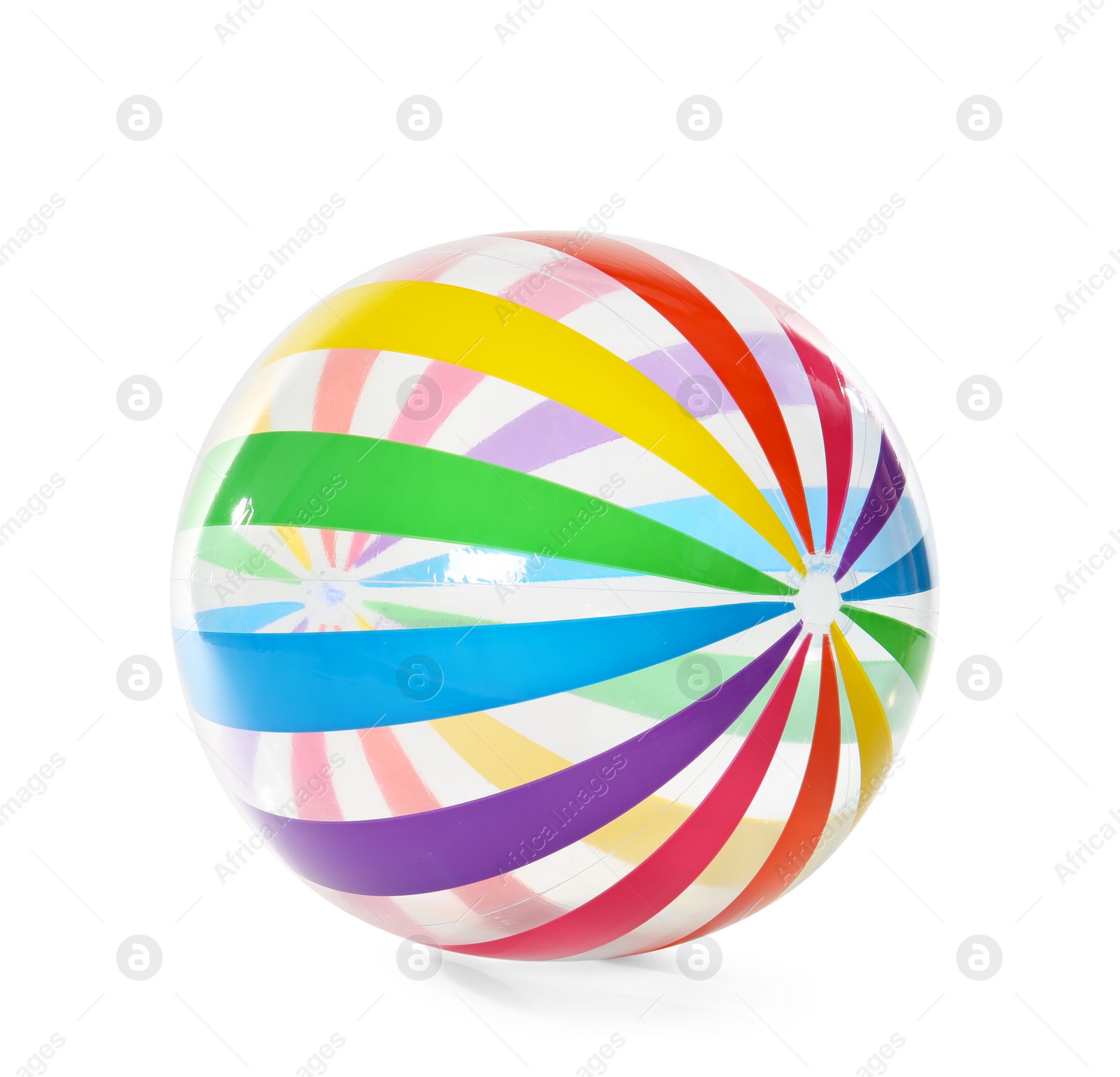 Photo of Bright inflatable ball on white background. Summer holidays