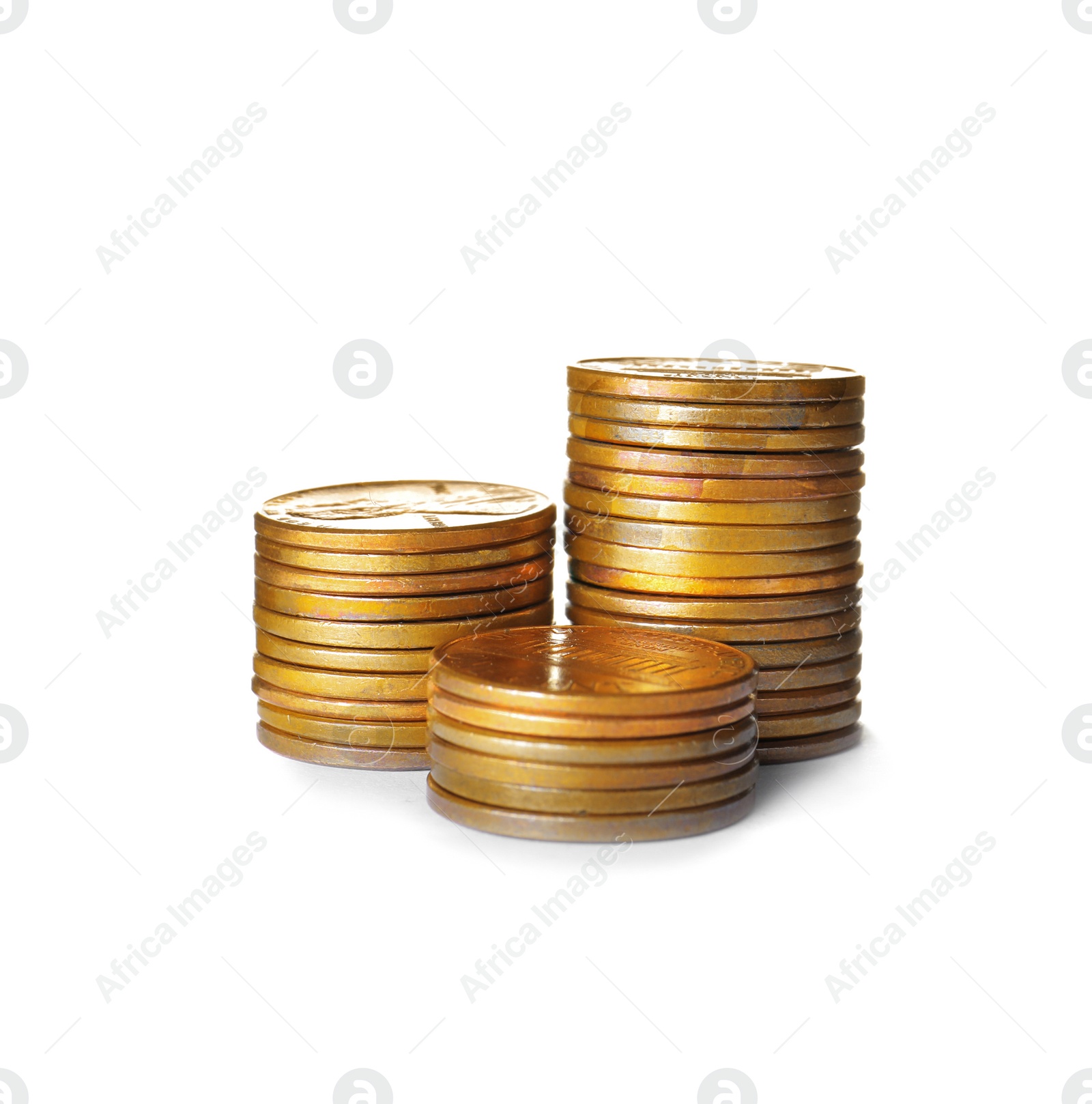 Photo of Stacks of US coins isolated on white