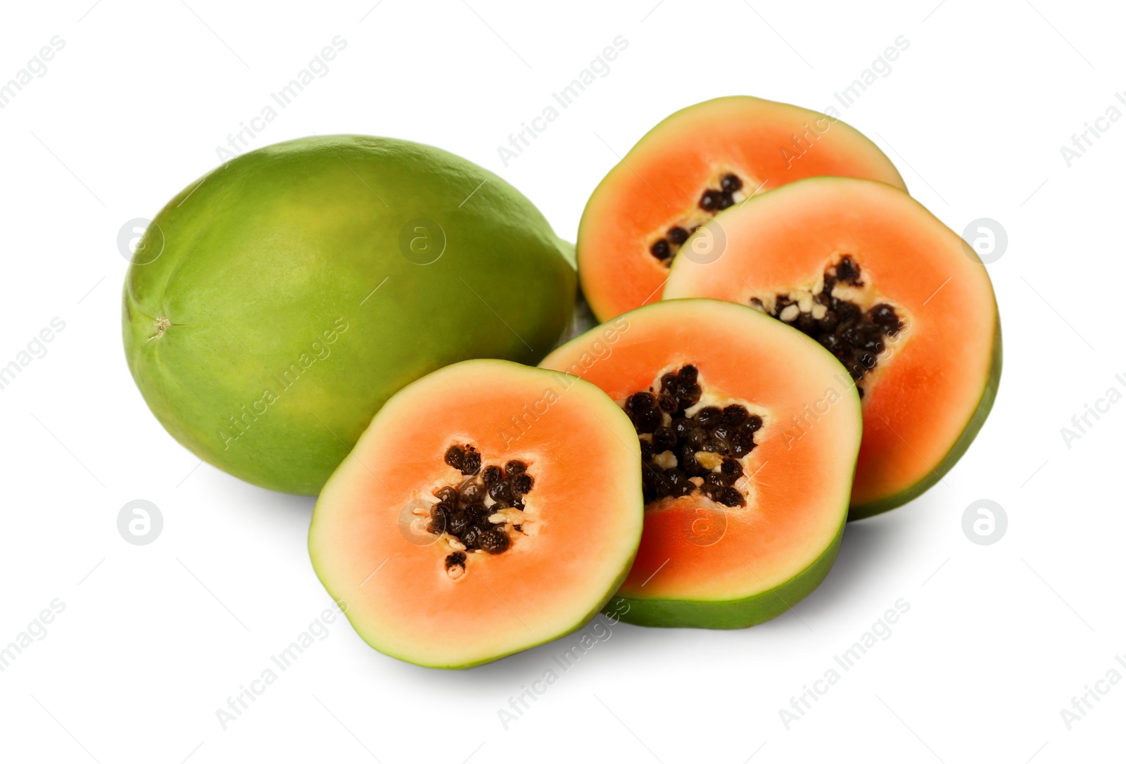 Photo of Fresh ripe papaya fruits on white background