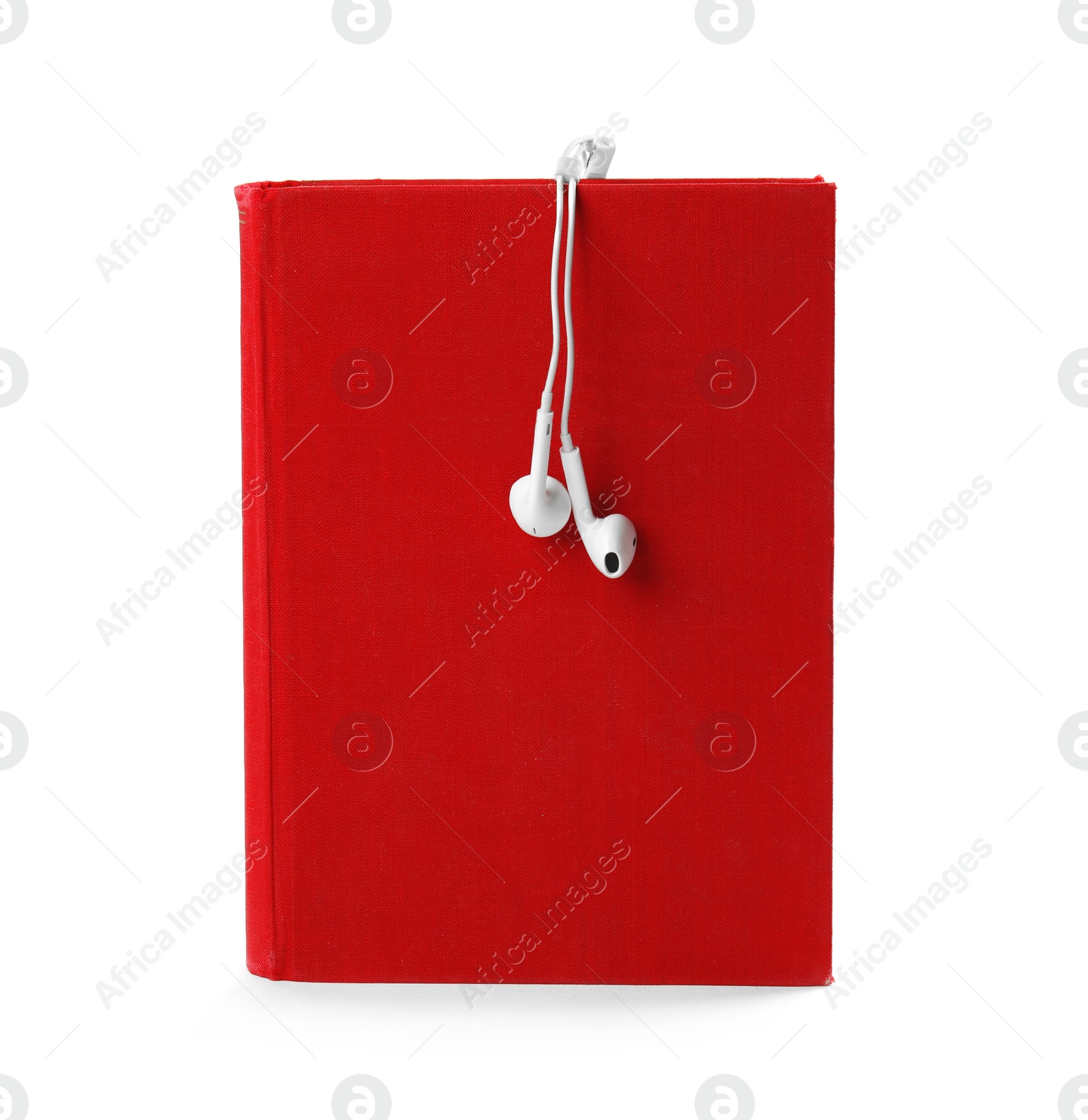 Photo of Book and modern headphones isolated on white