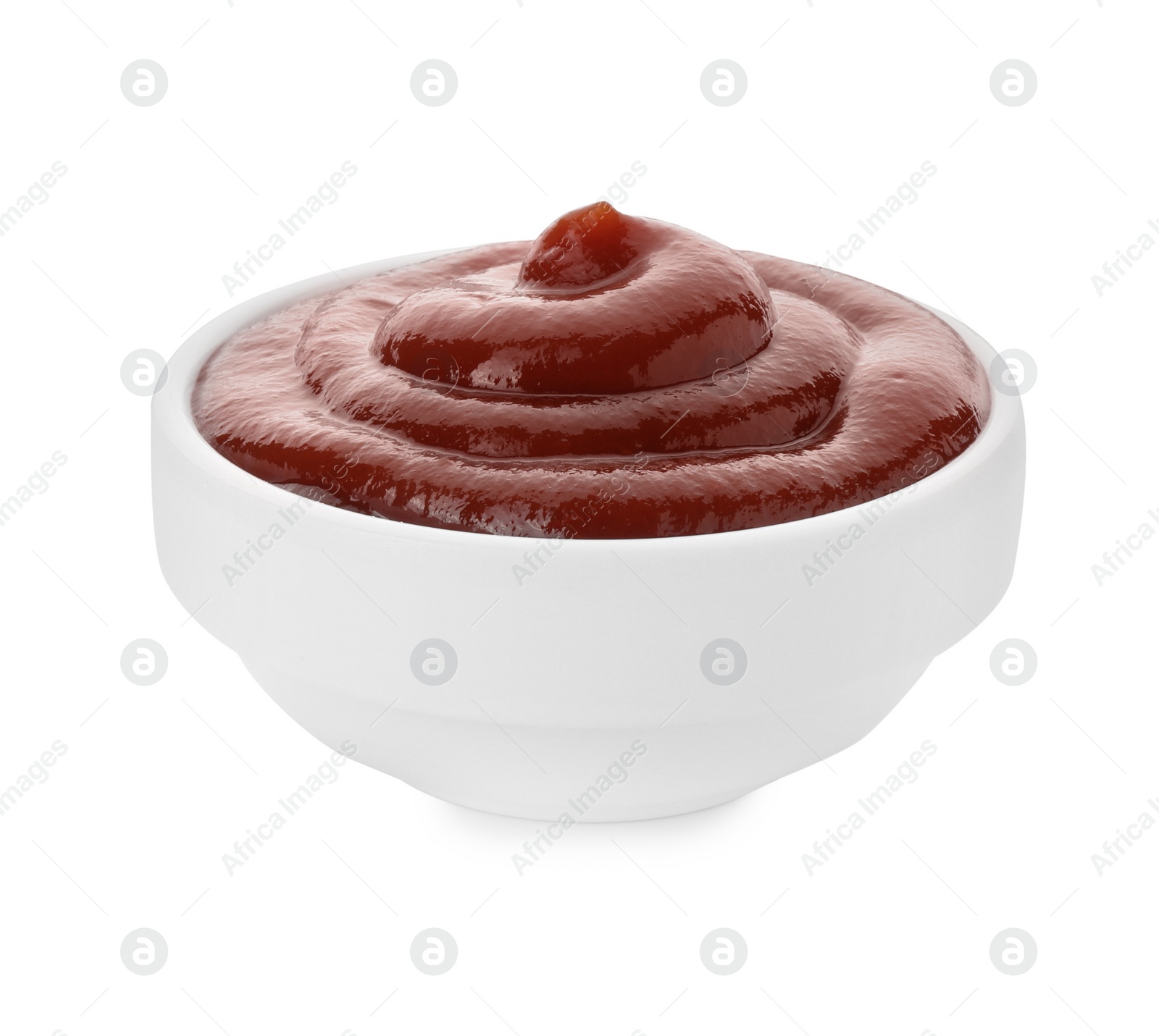 Photo of Tasty barbecue sauce in bowl isolated on white