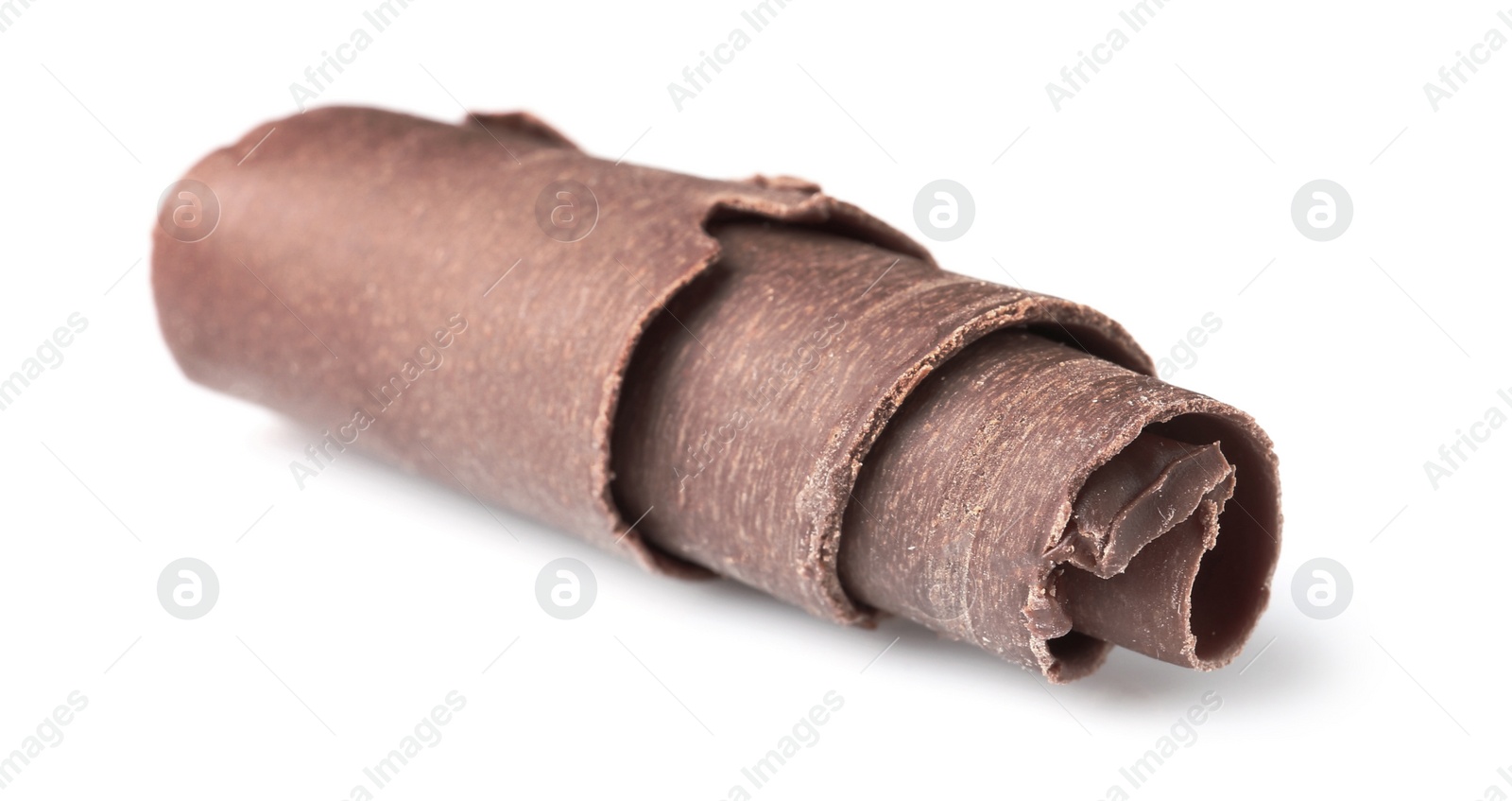 Photo of Curl of tasty chocolate on white background