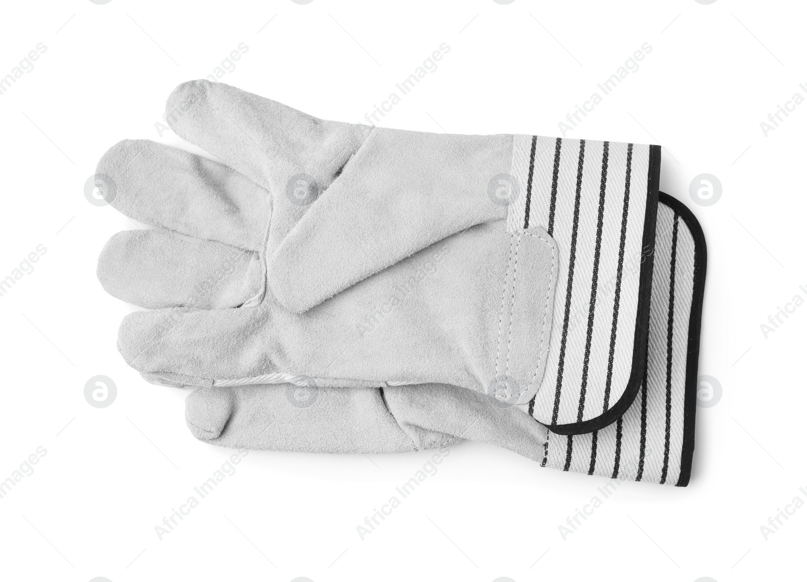 Photo of Pair of color gardening gloves isolated on white, top view