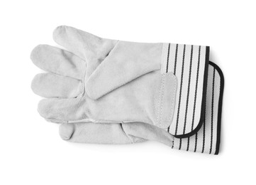 Pair of color gardening gloves isolated on white, top view
