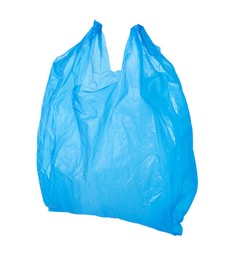 Photo of One light blue plastic bag isolated on white