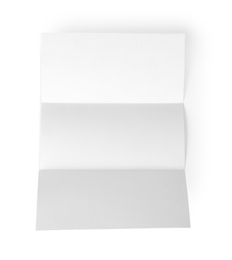 Blank brochure on white background, top view. Mock up for design