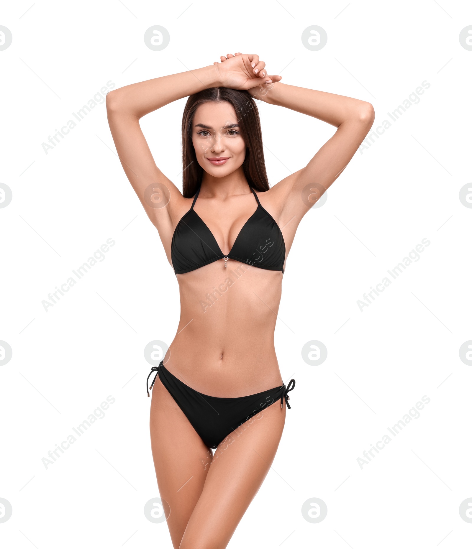 Photo of Young woman in stylish bikini isolated on white