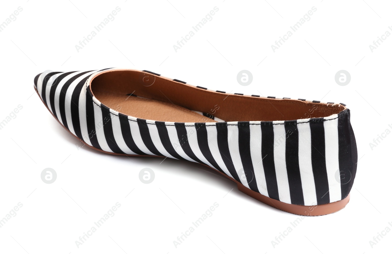 Photo of Stylish female flats shoe on white background