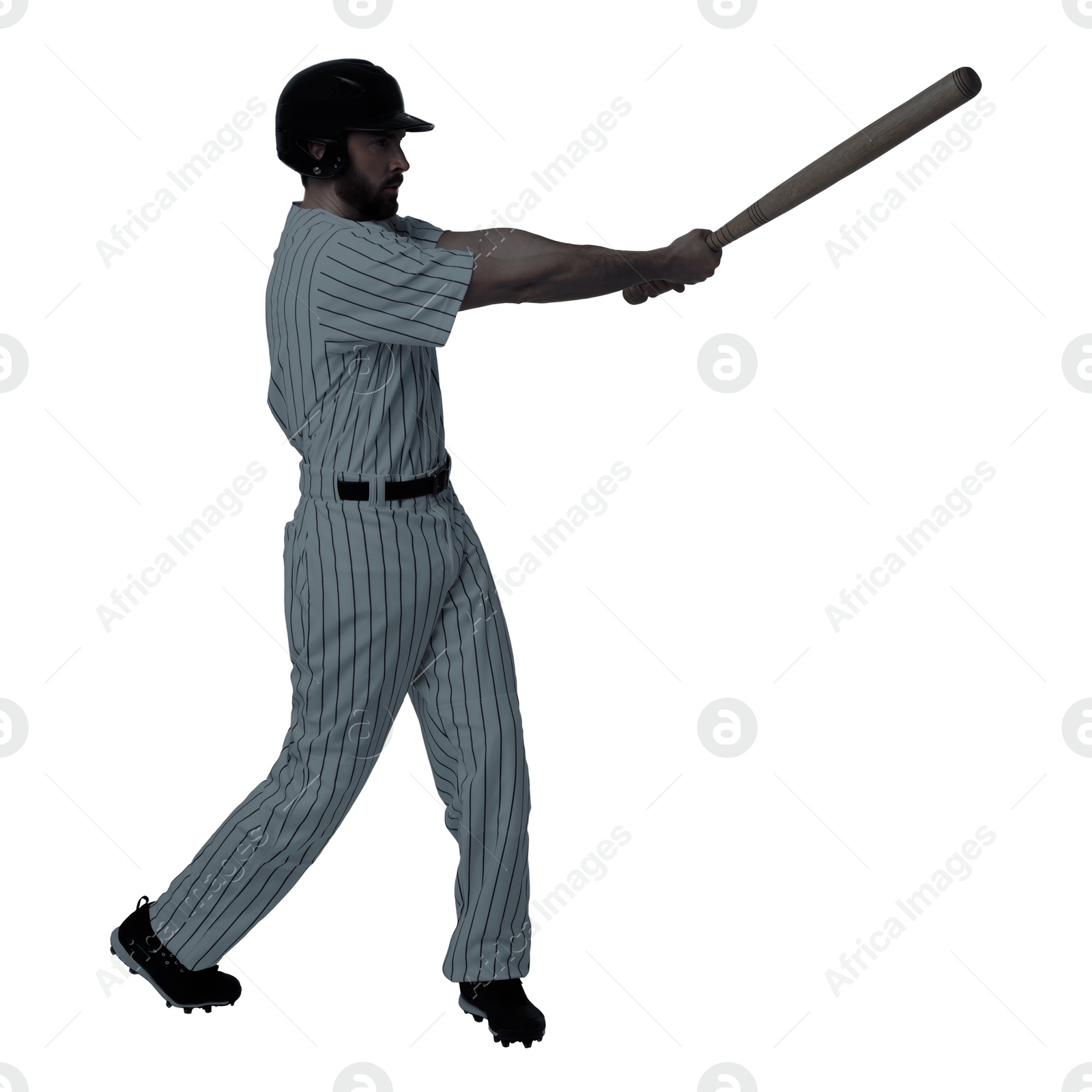 Image of Silhouette of baseball player on white background