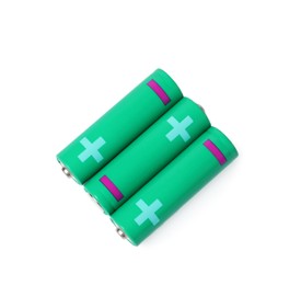 Photo of New AA size batteries isolated on white, top view