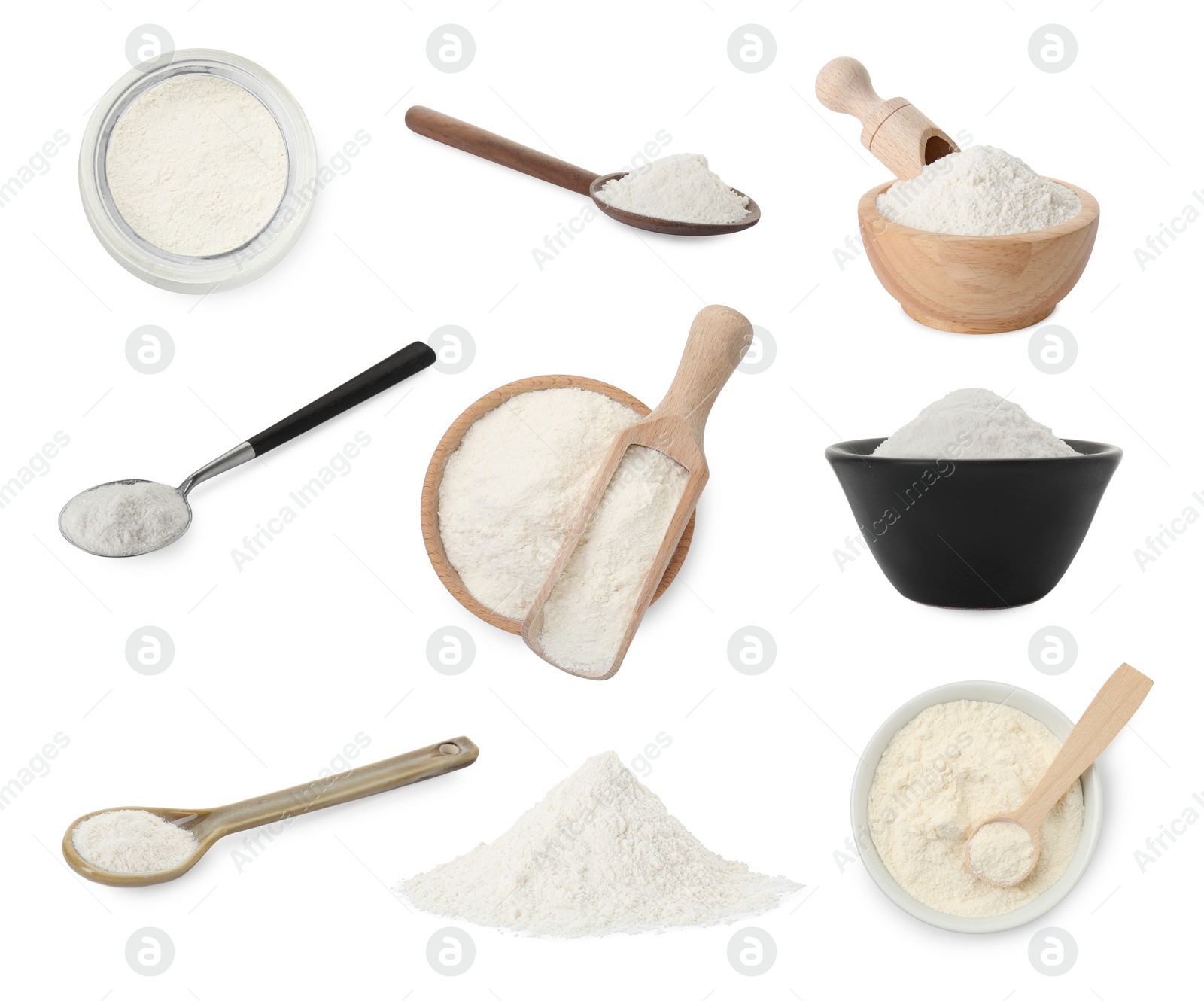 Image of Set of baking powder isolated on white