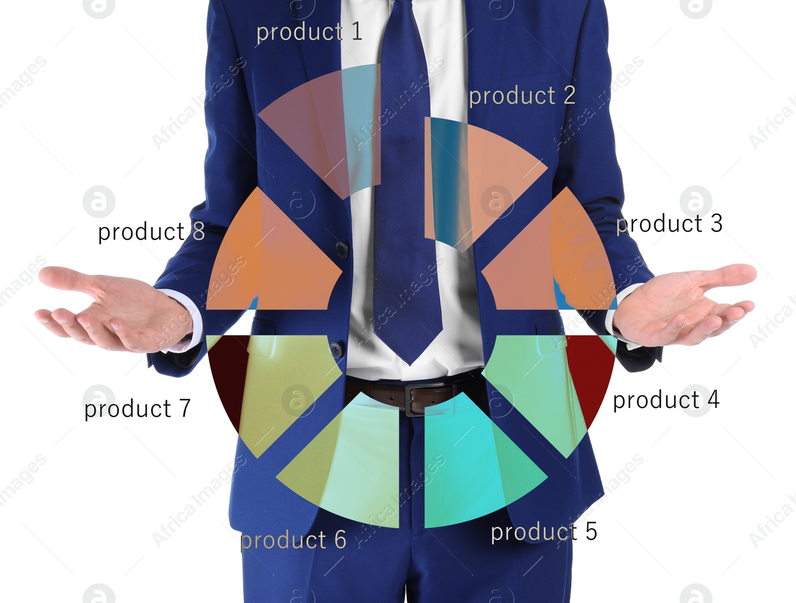 Image of Finance trading concept. Businessman and chart on white background, closeup