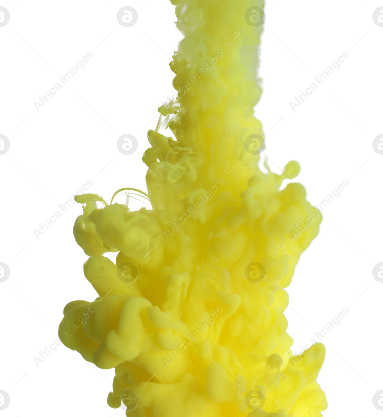 Photo of Splash of yellow ink on light background, closeup