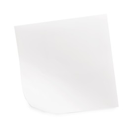 Blank sticky note on white background, top view