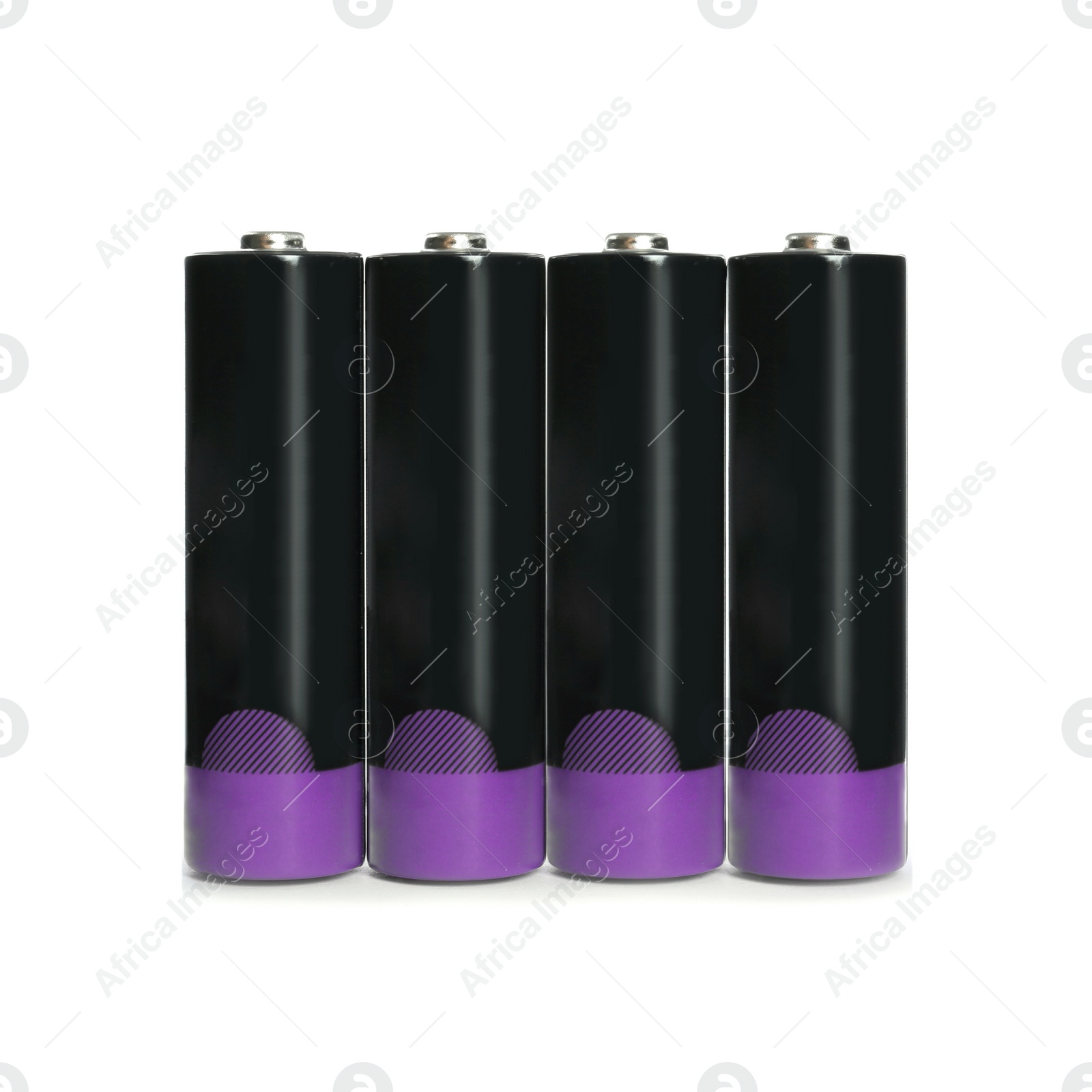 Image of Many new AA batteries on white background