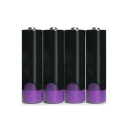 Image of Many new AA batteries on white background