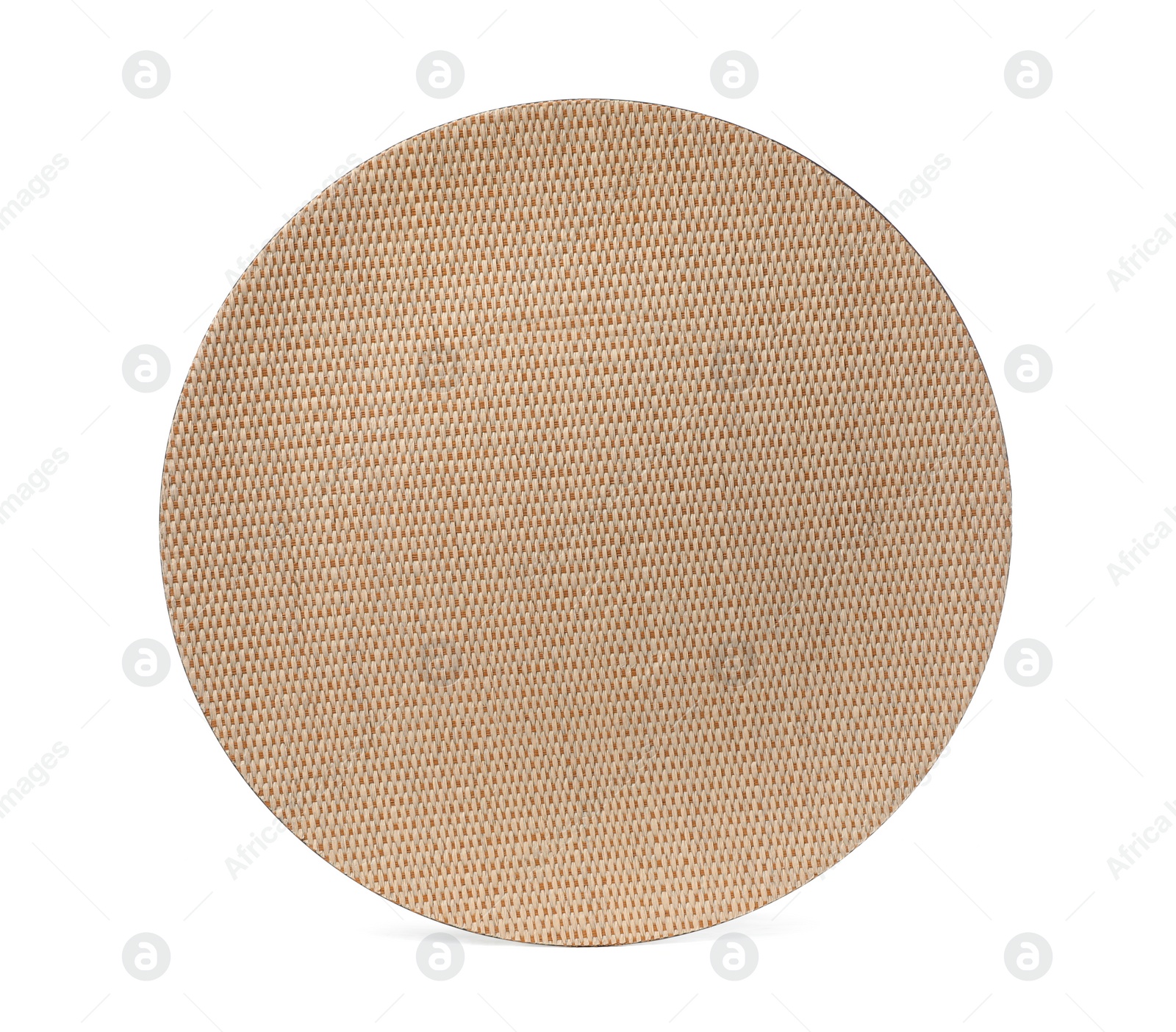 Photo of Round wicker decor element isolated on white