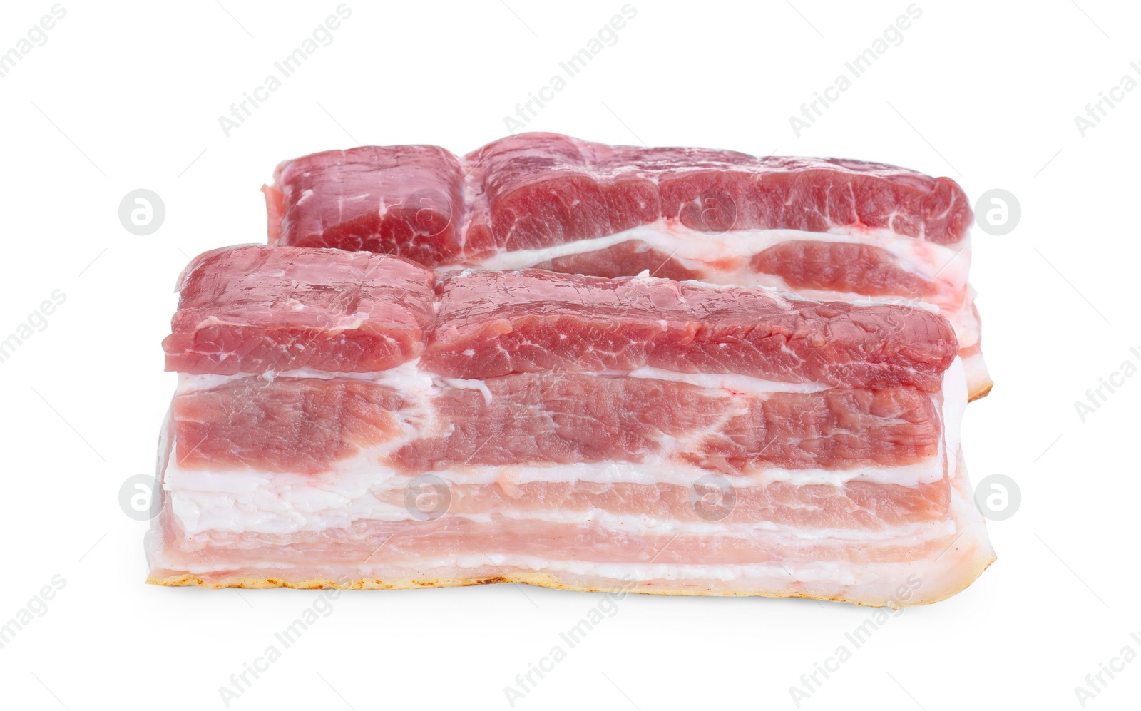 Photo of Pieces of raw pork belly isolated on white