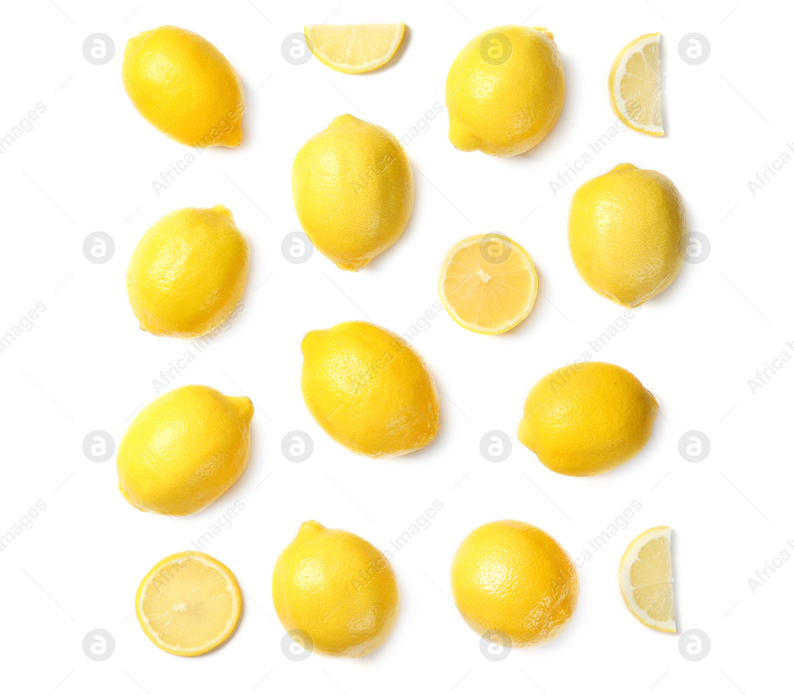 Photo of Beautiful composition with lemons on white background