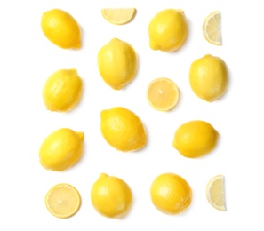 Beautiful composition with lemons on white background