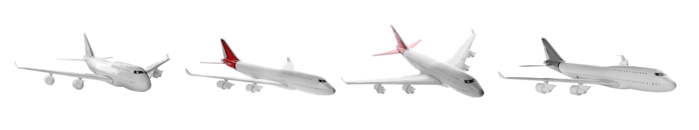 Image of Set of toy airplanes isolated on white. Banner design