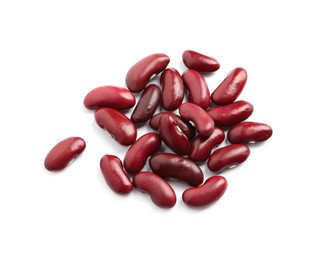 Photo of Pile of red beans on white background, top view