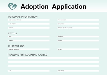 Illustration of Child adoption application. Questionnaire with space for answers 