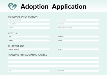 Child adoption application. Questionnaire with space for answers 