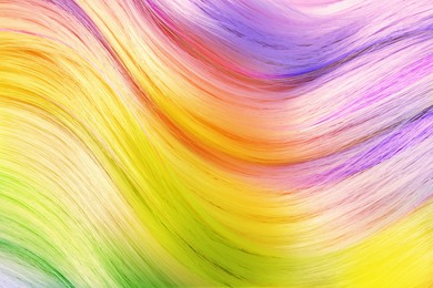 Image of Beautiful multicolored hair as background, closeup view