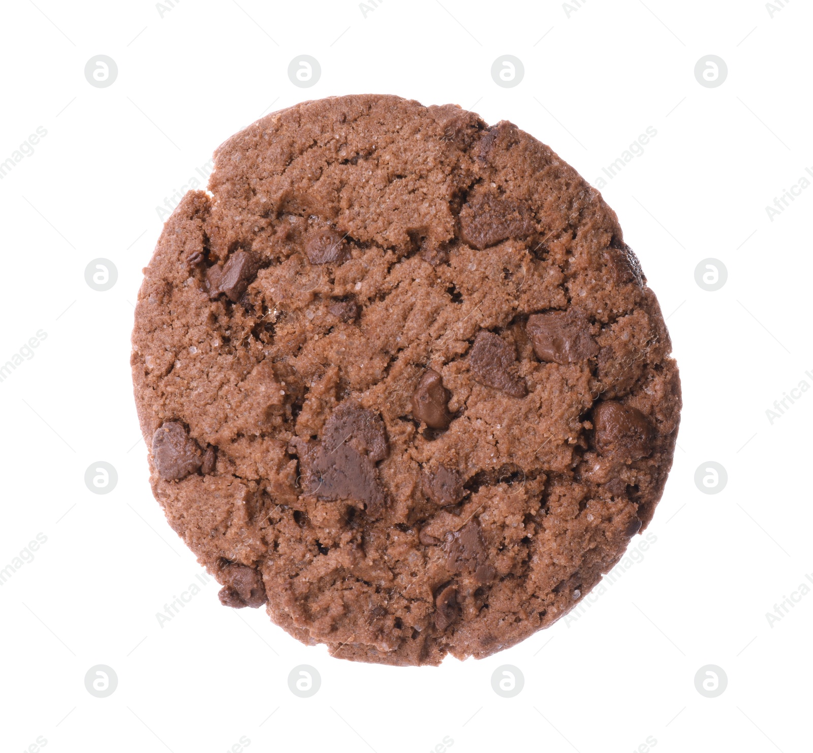 Photo of Tasty chip cookie with chocolate crumbs isolated on white