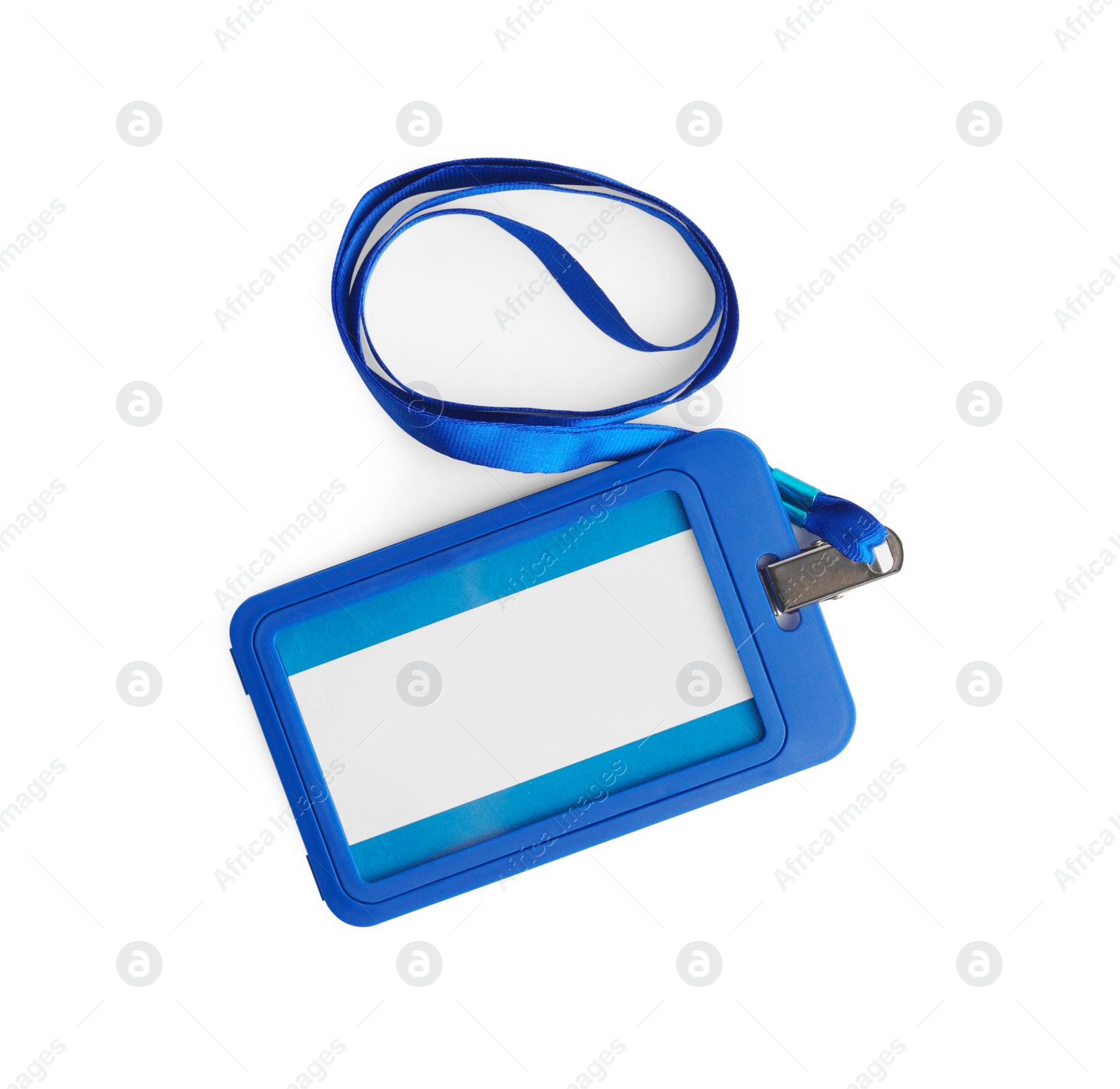 Photo of Blue vip badge isolated on white, top view