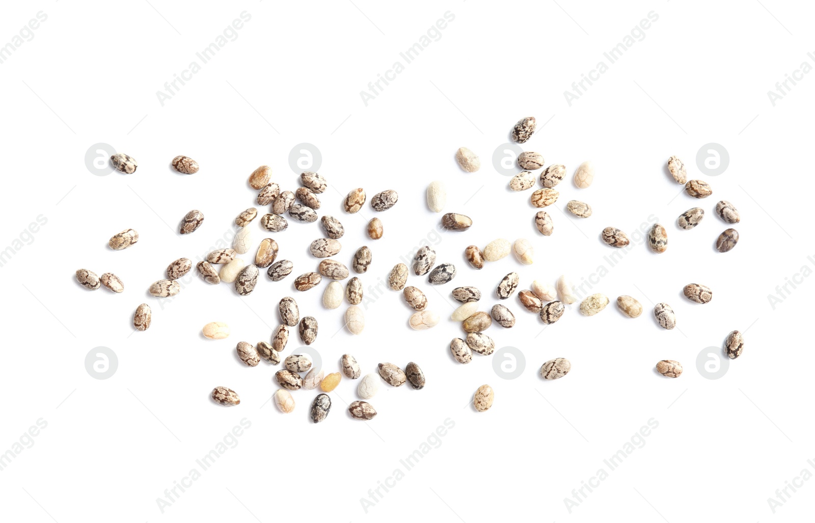 Photo of Chia seeds isolated on white, top view