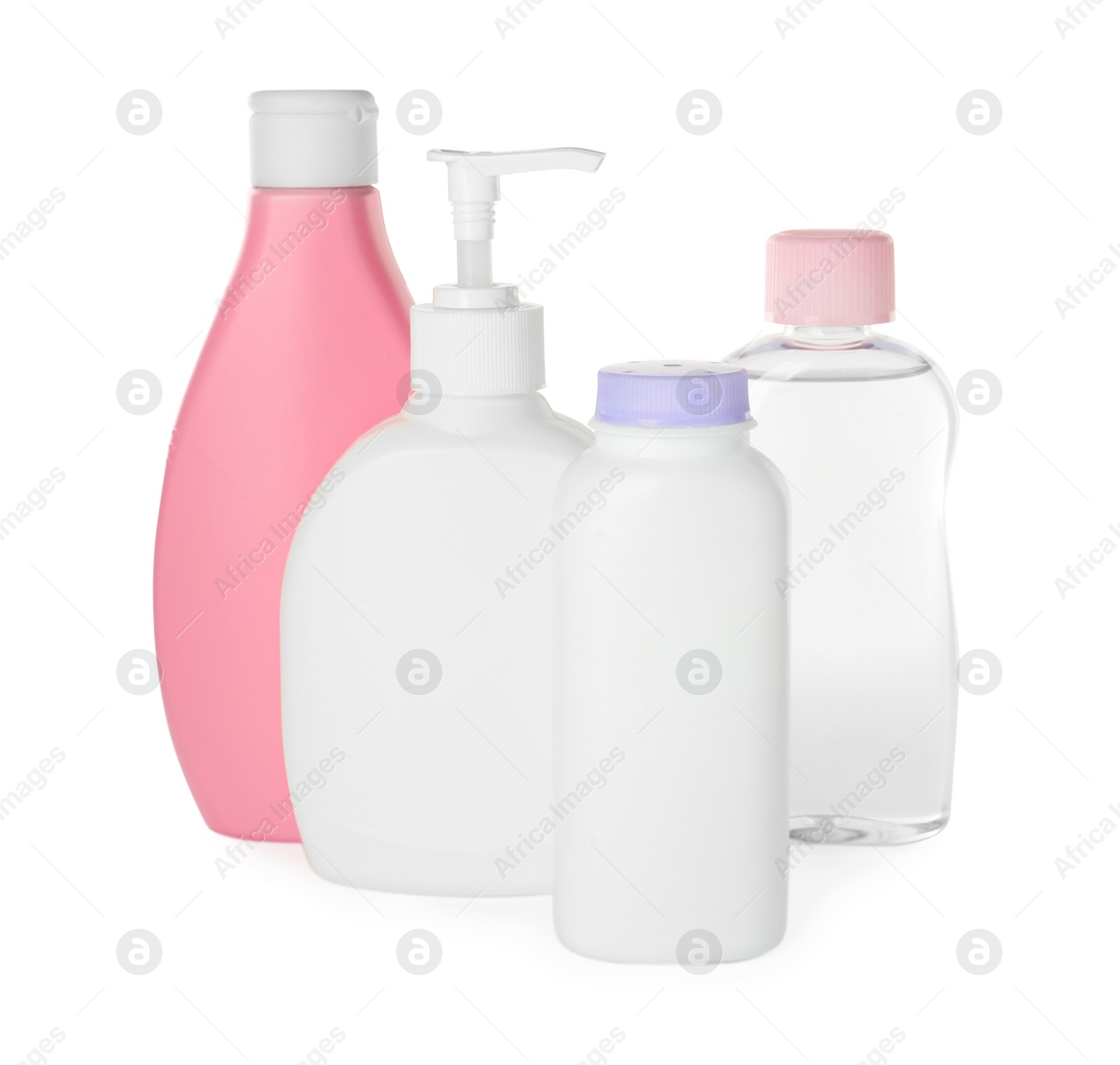 Photo of Set of baby cosmetic products on white background