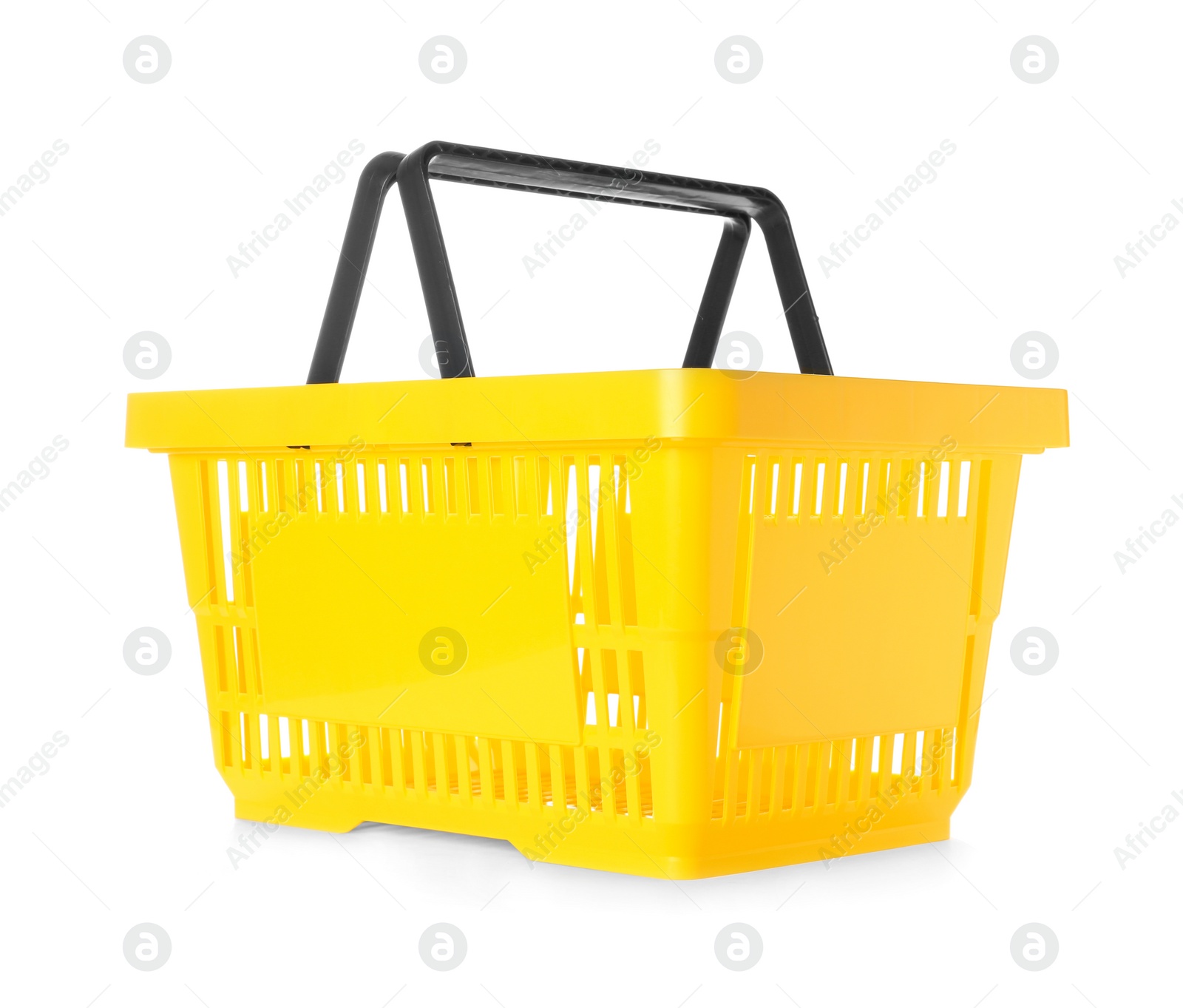 Photo of Color plastic shopping basket on white background