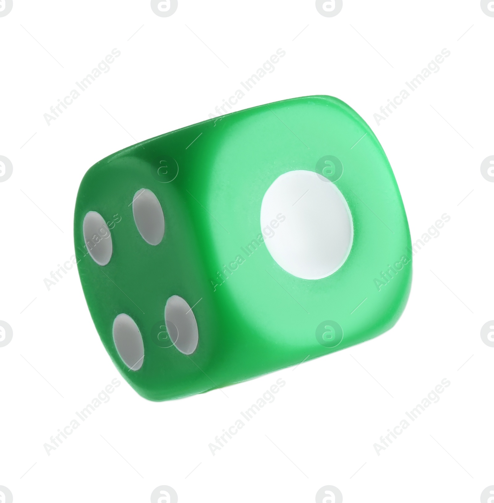 Photo of One green game dice isolated on white