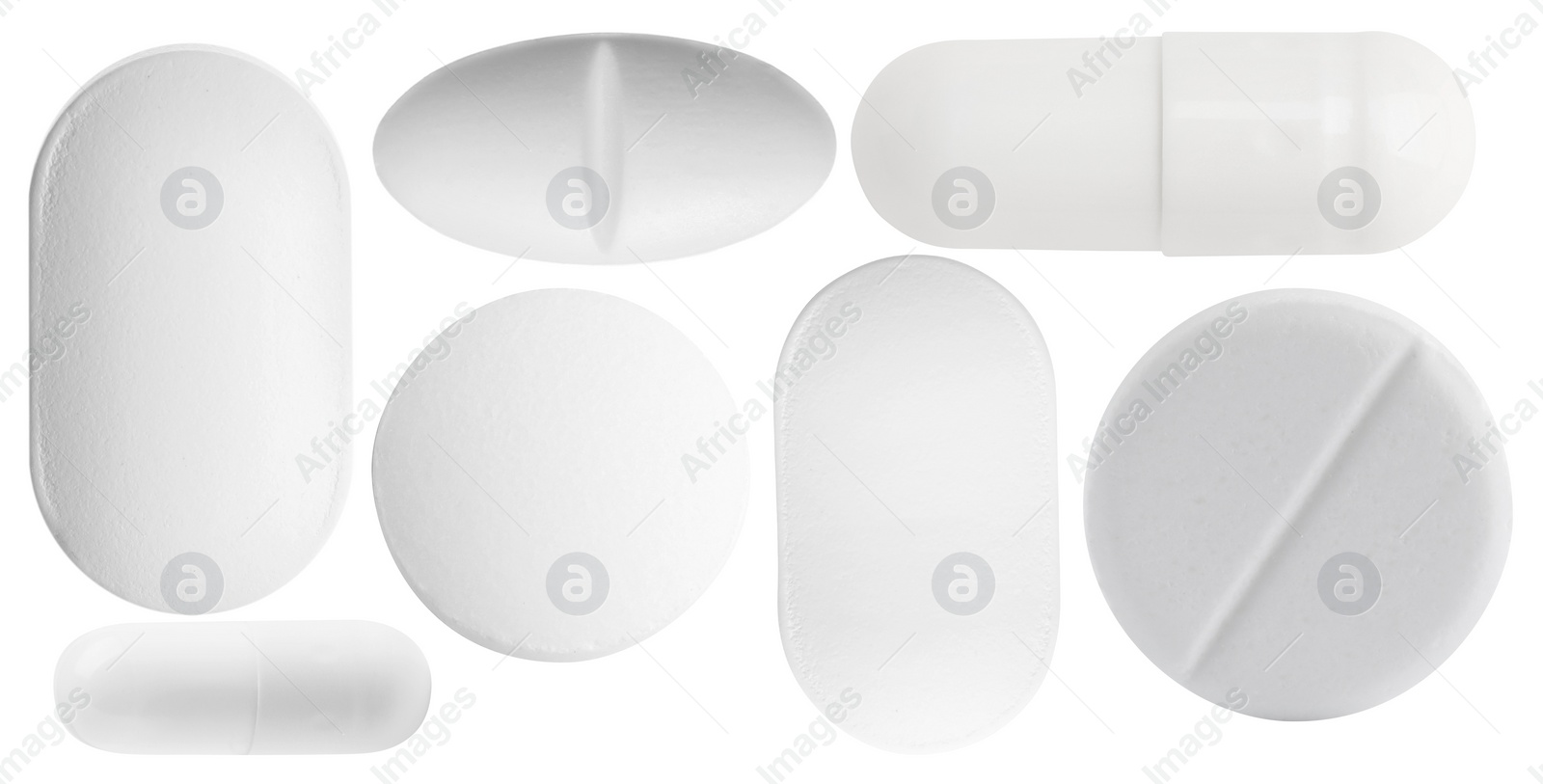 Image of Set of different pills isolated on white