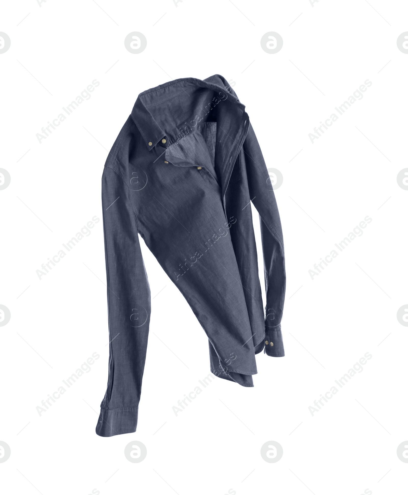 Photo of Blue shirt isolated on white. Stylish clothes