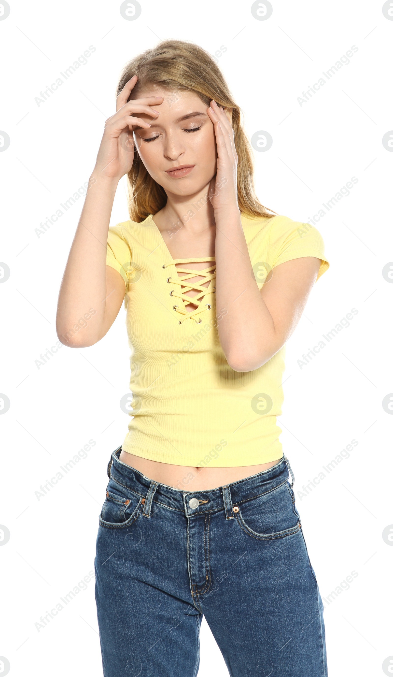 Photo of Portrait of beautiful young woman on white background