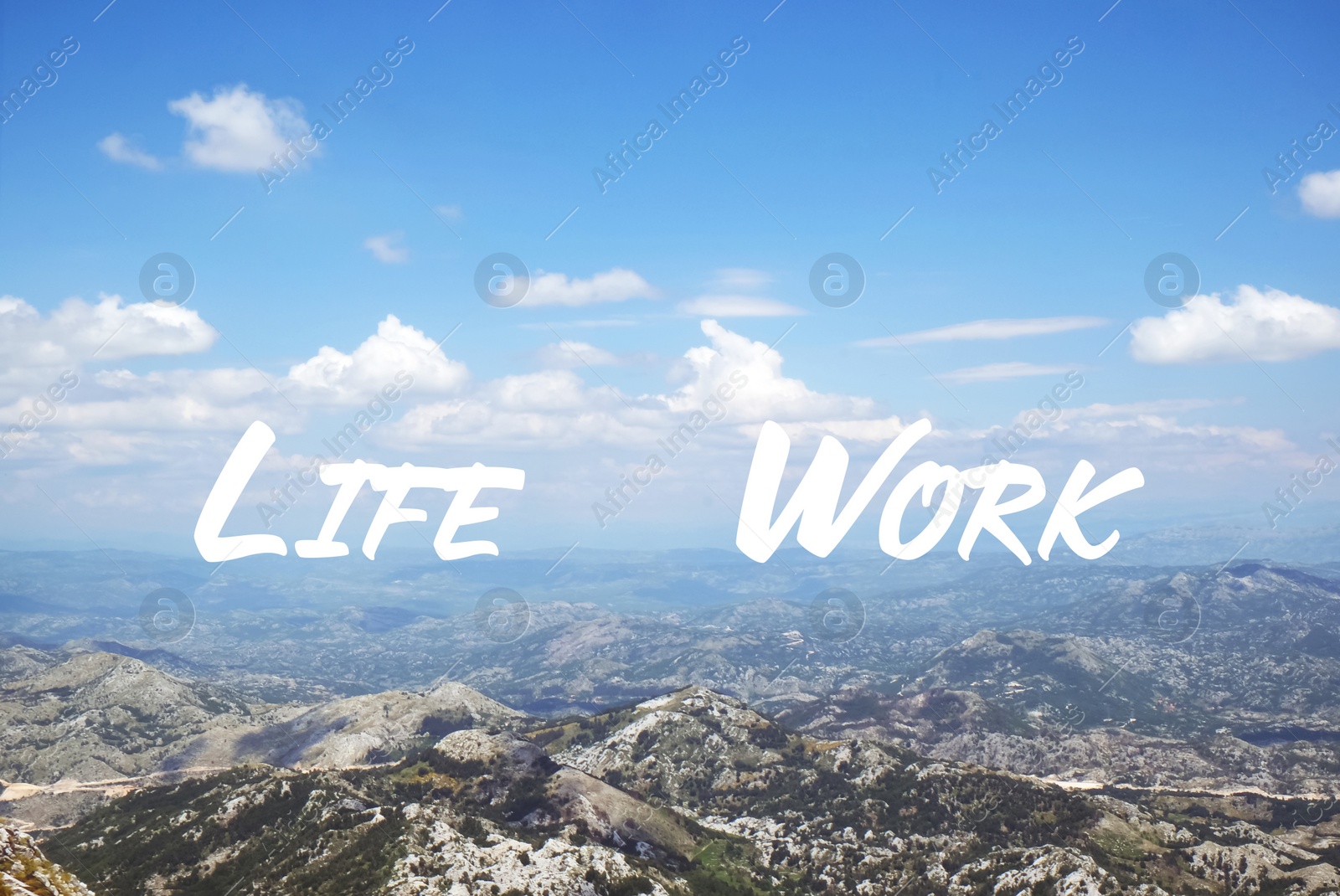 Image of Beautiful mountains on sunny day. Concept of balance between work and life