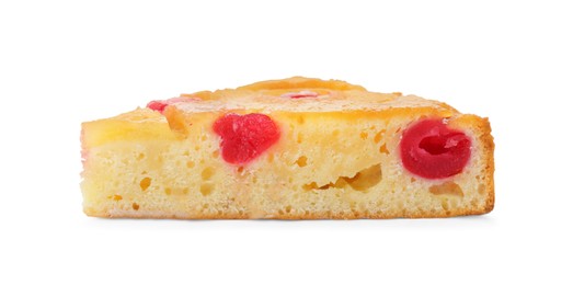 Piece of delicious pineapple pie with cherry isolated on white