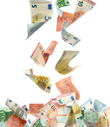 Image of Set of falling money on white background. Currency exchange