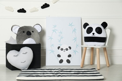 Photo of Composition with cute children's room interior elements indoors